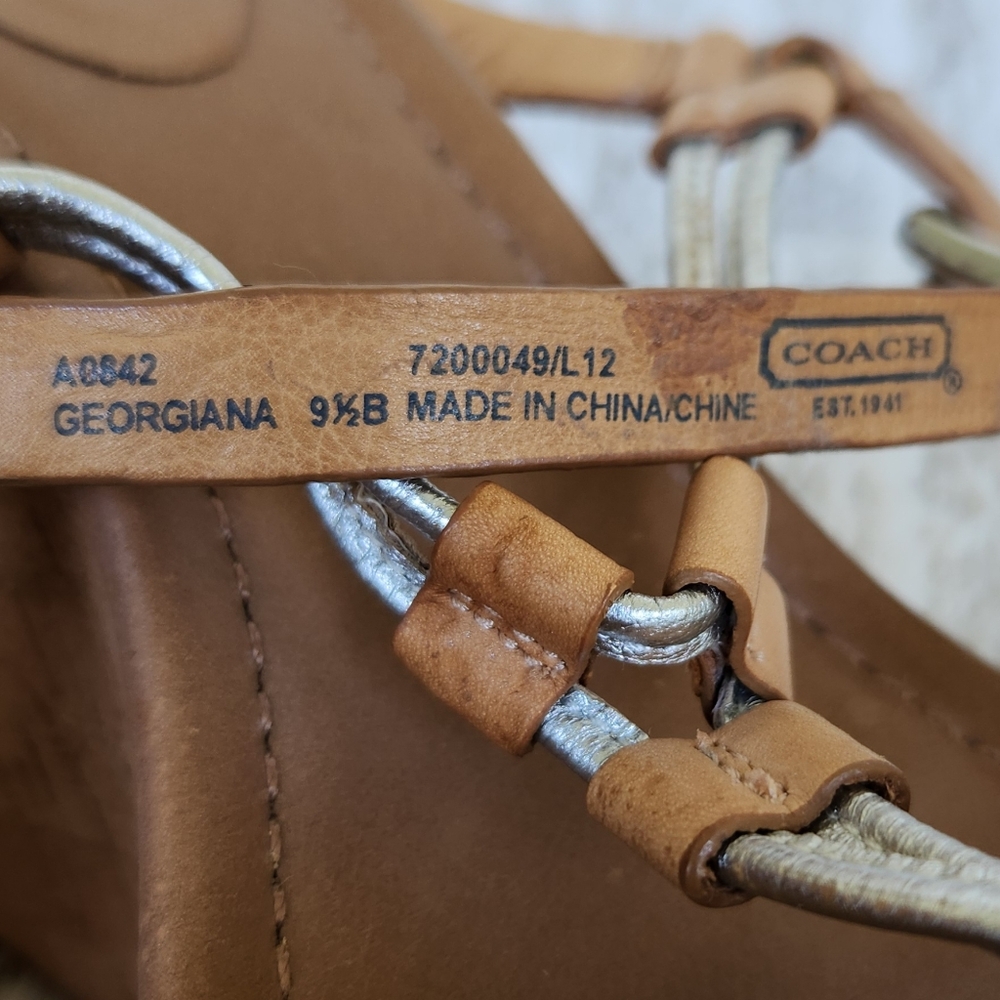 Coach "Georgiana" Platform Wedge Sandal Metallic Silver Tan | Women's Size 9.5B - Picture 9 of 11